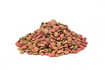 a pile of cat food on white background