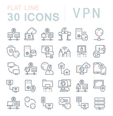 Naklejka na ściany i meble Set Vector Line Icons of VPN.