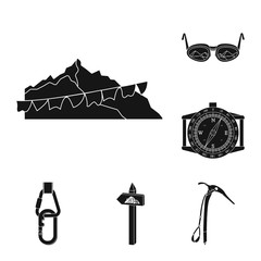 Vector illustration of mountaineering and peak sign. Set of mountaineering and camp stock vector illustration.