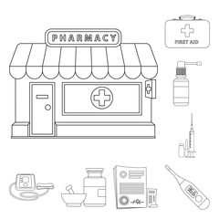 Vector design of pharmacy and hospital icon. Collection of pharmacy and business stock vector illustration.