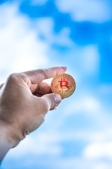 Fototapeta na wymiar Crypto currency Bitcoin Sky background concept