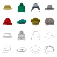Vector design of headgear and cap logo. Set of headgear and accessory stock symbol for web.
