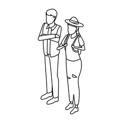 Couple with backpack and hat