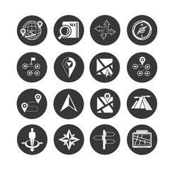 map navigation icon set in circle buttons