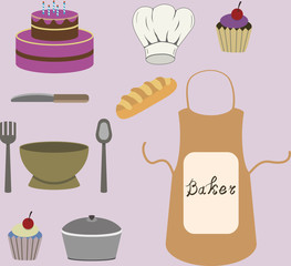 Hand draw kitchen tools icon set.