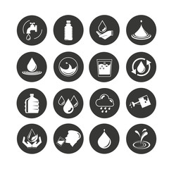 water icon set in circle buttons