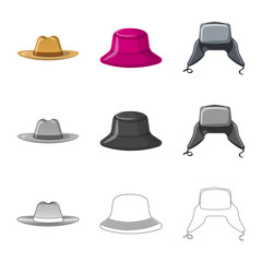 Vector design of headgear and cap sign. Set of headgear and accessory stock vector illustration.