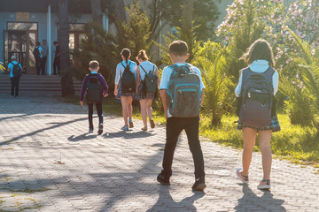 Group of kids going to school together, education