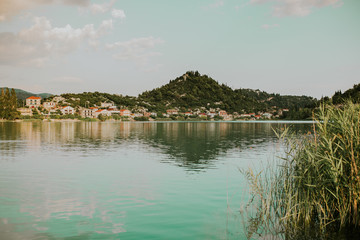 Fototapeta premium landscape with lake and trees