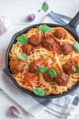 Spaghetti pasta with meatballs