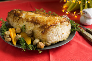 Baked meat in the oven. pork fillet.