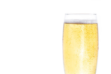 Champagne glass isolated on white background. Copyspace