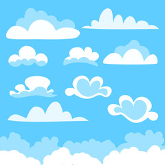 Set of cartoon vector clouds of different shape