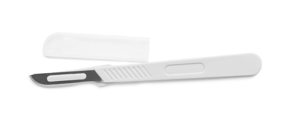 Surgical scalpel on white background, top view. Medical tool