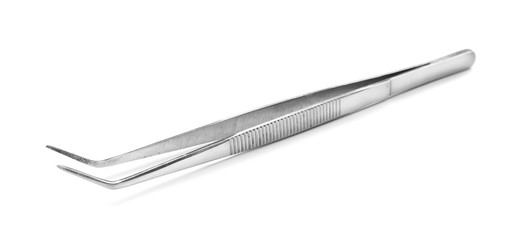 Stainless forceps on white background. Medical tool