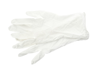 Protective gloves on white background, top view. Medical item