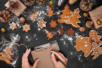 Christmas cookie tree made with star cookie cutter gingerbread new year pastry decorated with rope...