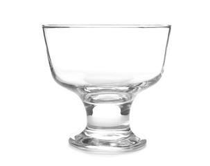 Glass dessert bowl on white background. Washing dishes