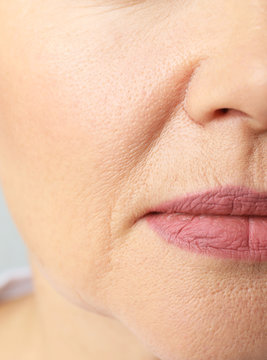 Beautiful Older Woman, Closeup Of Lips