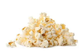 Rolgordijnen Pile of delicious fresh popcorn on white background © New Africa