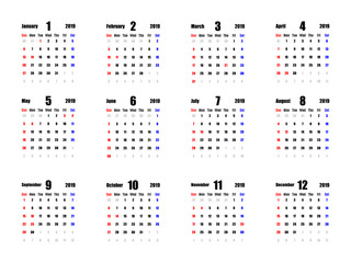 2019年間カレンダー
