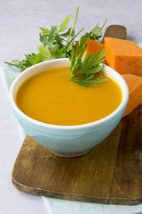 Pumpkin soup served in a bowl