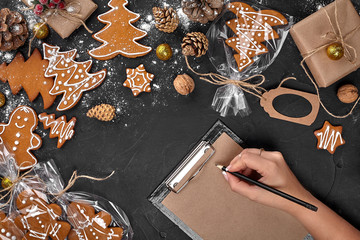Christmas cookie tree made with star cookie cutter gingerbread new year pastry decorated with rope...