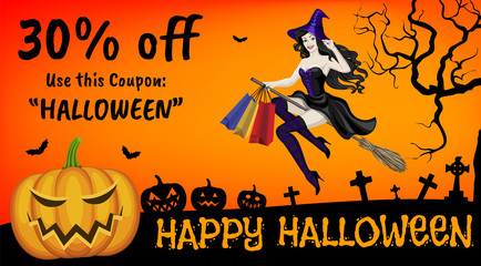 Fototapeta premium flying witch and Jack-o'-Lantern