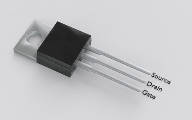 Isolated TO-220 electronic package with mosfet pinout 3d illustration