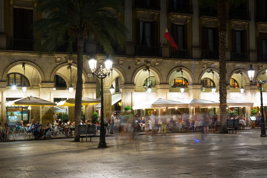 Night illumination of Royal square in Barcelona