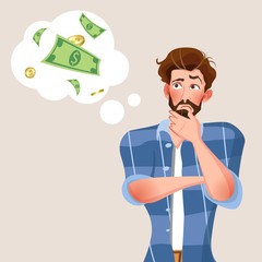 Man is thinking. Question mark. Vector illustration in cartoon style