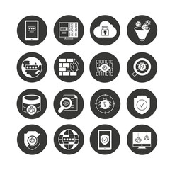 network and seo icon set in circle buttons