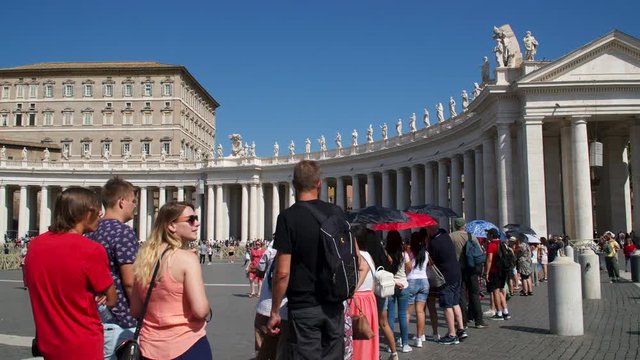 Time Lapse. Vatican City.  St. Peter's Square. People are in the queue. 4K.