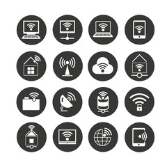wifi and wireless icon set in circle buttons