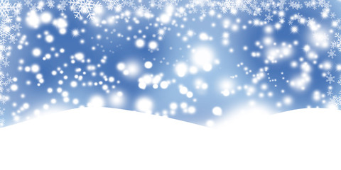 Schneefall und Lichter vor blauem Hintergrund