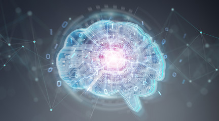 Artificial intelligence in a digital brain background 3D rendering