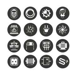 electricity and tool icon set in circle buttons