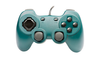 green Joystick isolated on white background with clipping path.