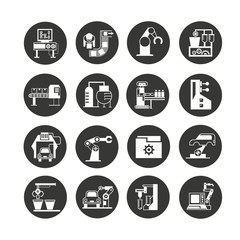 manufacturing icon set in circle buttons