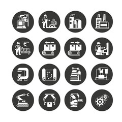 manufacturing and industry icon set in circle buttons