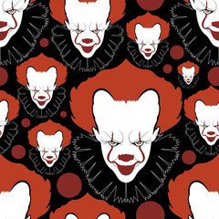 Halloween seamless pattern with colorful clown heads.Holiday vector background.Textile texture