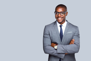 Friendly isolated portrait of african american business man, sales, representative  - Powered by Adobe