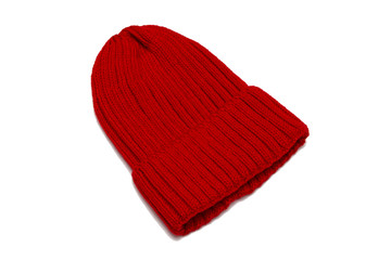 Red beanie isolated on white