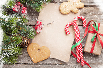 Christmas fir tree and gingerbread cookies