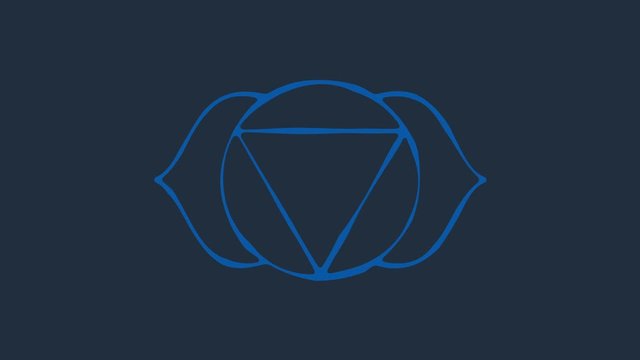 Animated chakra Ajna. The sixth symbol is blue. 2 petals of lotus in the stroke. Isotherics. Yoga icon. Om sign