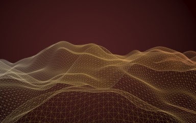 Abstract landscape on a brown background. Cyberspace grid. Hi-tech network. 3D illustration