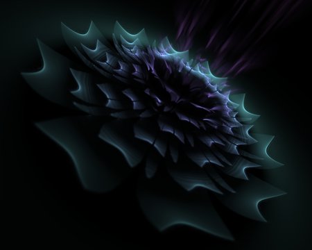  Conical Flower - Abstract Illustration / 3D fractal flame. Shows a semi-transparent conical shape featuring several layers which are conically arranged. Reminiscent of a flower.