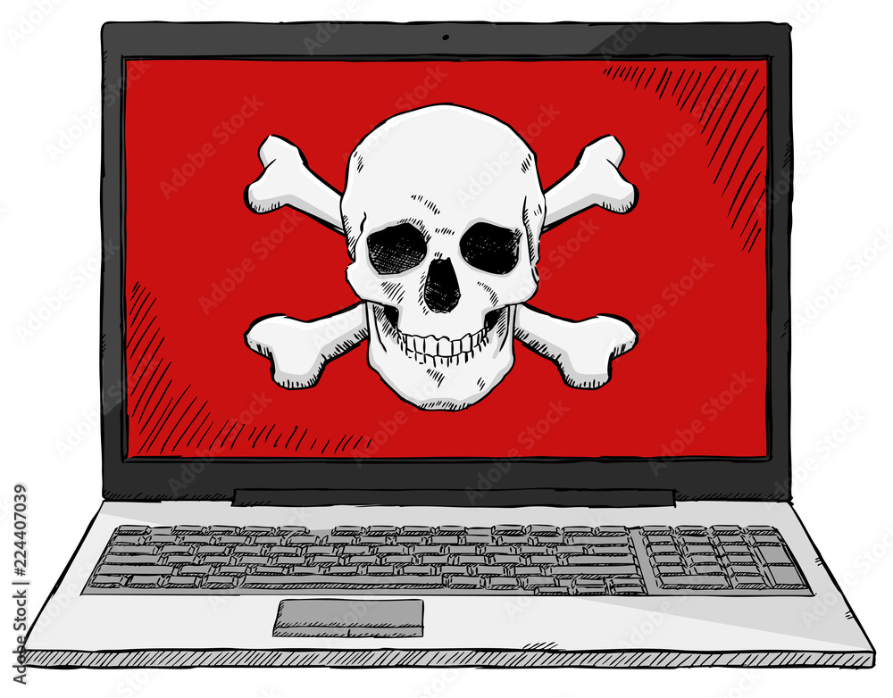 Aufkleber sketch style colorful illustration of notebook with computer virus