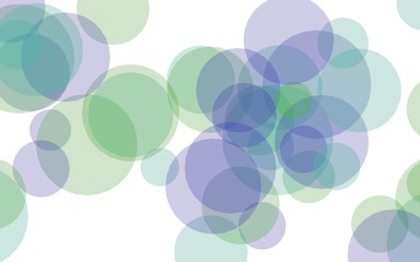 Multicolored translucent circles on a white background. Green tones. 3D illustration