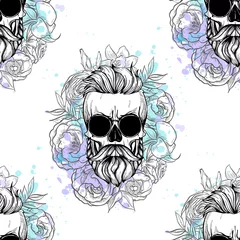 Printed kitchen splashbacks Human skull in flowers Seamless color pattern with skull